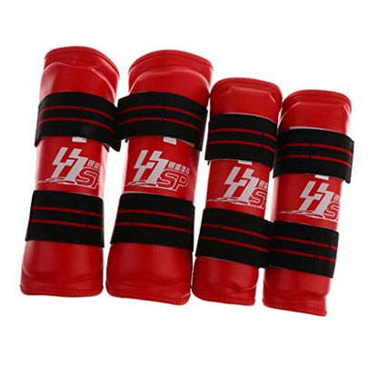 Shin Instep & Elbow Pads MMA Leg and Arm Guards Taekwondo Muay Thai Kick Boxing Protector Set Red M
