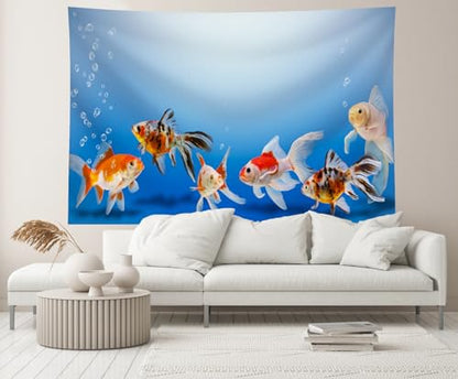 5x3ft Fish Tank Backdrop Aquarium Underwater Goldfish Bubbles Blue Background Diving Holiday Fishing Party Decoration Photo Props Wallpaper