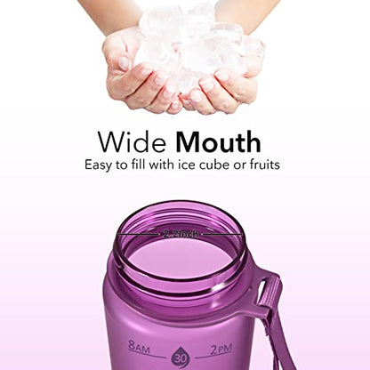 Hyeta Plastic Water Bottle With Straw & Time Marker, 32oz Leakproof Jug - color: Lavender