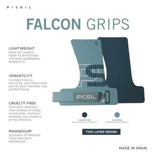 PICSIL Falcon Grips Pack, Carbon Fiber Grips, Use with Chalk | Includes professional grips, wrist wraps, and a carry bag. Ideal for functional fitness, gymnastics, and strength training. - color: Aqua, size: G+(L-XL)