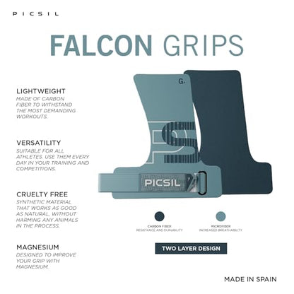 PICSIL Falcon Grips Pack, Carbon Fiber Grips, Use with Chalk | Includes professional grips, wrist wraps, and a carry bag. Ideal for functional fitness, gymnastics, and strength training. - color: Aqua, size: G(S-M)