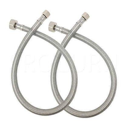 [2-Pack] PROCURU 24-Inch (2Ft) x 3/8" Comp x 1/2" FIP Faucet Hose Connector, Braided Stainless Steel Supply Line, Certified Safe (9SF24-2P) - size: 24 Inch