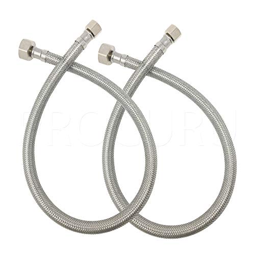 [2-Pack] PROCURU 16-Inch (1.3Ft) x 3/8" Comp x 1/2" FIP Faucet Hose Connector, Stainless Steel Braided Supply Line, Certified Safe (9SF16-2P) - size: 16 Inch