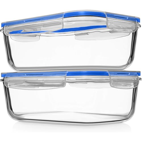 Razab 4 PC 1860ml / 63 Oz / 8 Cups Large Glass Food Storage Containers with Lids - Glass Meal Prep Containers for Roasting & Storing Leftover, Lunch Container with Lids, Microwave & Oven Safe - color: Blue