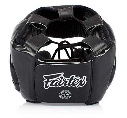 Fairtex Full Head Guard, Muay Thai MMA Sparring Helmet Protective Headgear - color: HG13 Black Lace-up, size: Medium