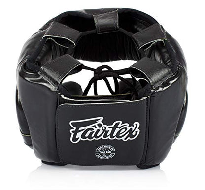 Fairtex Full Head Guard, Muay Thai MMA Sparring Helmet Protective Headgear - color: HG13 Black Lace-up, size: Medium