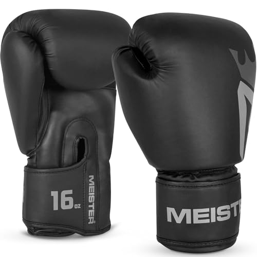 Meister [Critical] Boxing Gloves - Ergonomic High-Density Training Gloves - style: 16 Ounce Gloves - Matte Black