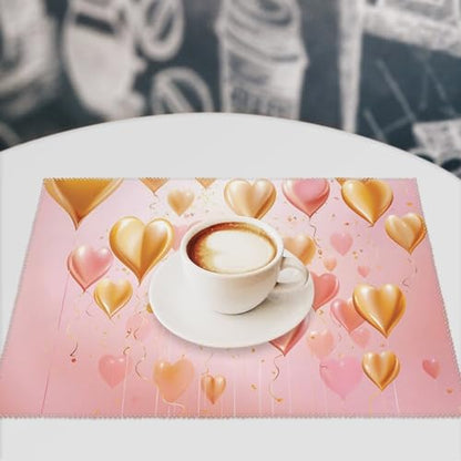 Placemat Set of 4 Washable Place Mats Heat Resistant Golden Heart in The Sky Table Mats for Kitchen Non-Slip Placemats Wipeable Desktop Protection Mat for Dining Table, 30x45cm - color: Golden Heart in the Sky