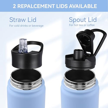 HASLE OUTFITTERS Insulated Water Bottle 22 oz Double Wall Stainless Steel Water Bottle Wide Mouth with Straw Lid & Spout Lid Keeps Cold or Hot(Blue,4) - color: Blue, size: 22oz- 4 Pack