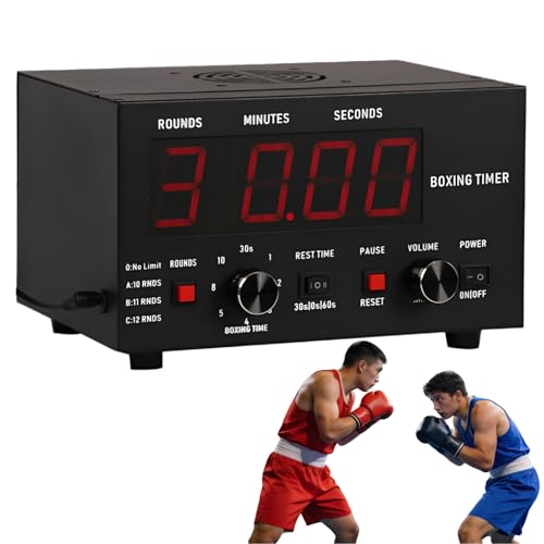 Professional Gym Timer Classic Boxing Interval Timer with LED Display - Adjustable Sound, Customizable Training Time & Repetitions for Boxing and Kickboxing Workouts Red