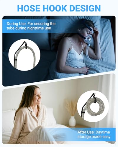 Elviros CPAP Hose Holder for Bed, Adjustable Swivel Arm with Elastic Buffer, Under Mattress Tube Stand, Foldable Compact Design CPAP Hose Hanger with Storage Bag, Black