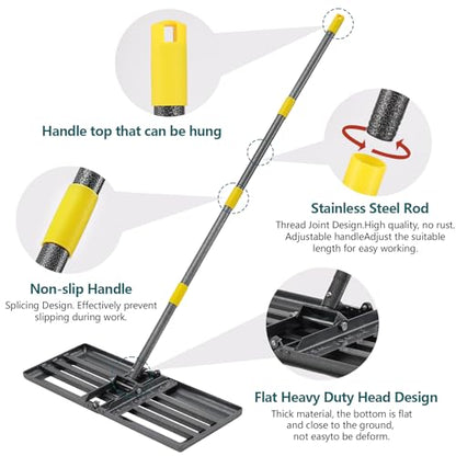 BsBsBest Lawn Leveling Rake, 26"x25" Peat Moss Spreader with 6FT Adjustable Handle Dirt Ground Level Tool for Yard Garden Golf Course Farm Pasture