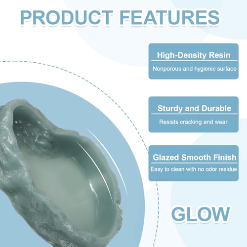 Reptile Food Bowl, Reptile Feeding Dish Corner Bowl Water Resin Rock Worm Feeder Dish l (9.8 in, Glow Dark Green), Intended for Lizards/o/Scaled Pet/Leopard/Spiders