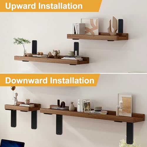 4 Pack - L 11" x H 6" x W1.5, 5mm Thick Black L Shelf Bracket, Iron Shelf Brackets, Metal Shelf Brackets, Floating Shelf, Shelf Supports with Screws - size: 11''x6'', style: Black 4 Pack