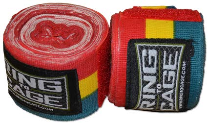 Ring to Cage Handwraps Mexican Style Stretchable- Patterned 180" Long - 23 Color Patterns - color: Rastafarian 3-Tone (without leaf)
