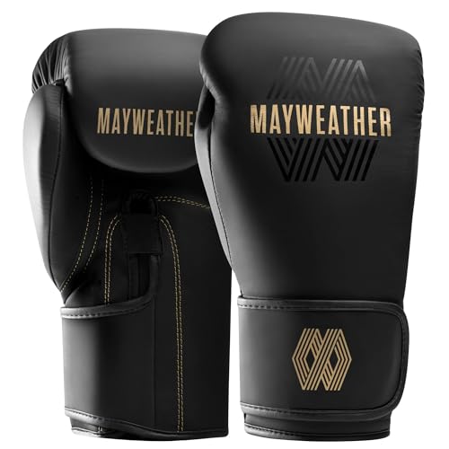Mayweather Core Boxing Gloves | Boxing Gloves, Muay Thai Gloves, Kickboxing Gloves, Boxing Gloves Men and Women, Training, Sparring, Beginner Training Gloves - color: Black/Gold, size: Large-X-Large