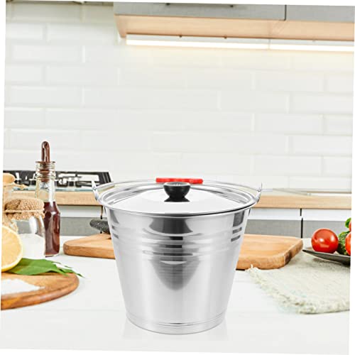 1Pc Durable Stainless Steel Water Bucket with Lid Multi Purpose Storage Container for Household Use Easy to Clean Comfortable Handle
