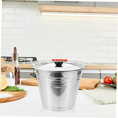 1Pc Durable Stainless Steel Water Bucket with Lid Multi Purpose Storage Container for Household Use Easy to Clean Comfortable Handle