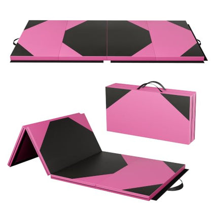 Polar Aurora 4'x8'x2 Thick Folding Gymnastics Exercise Mat Aerobics Stretching Yoga Mats - color: Pink-Black