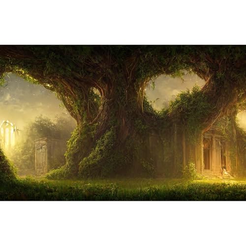 Castle Aquarium Background Abandoned Palace Castle Overgrown with Vegetation Ivy and Vines Terrarium Background Empty Atrium Halls Captured by Nature and Vegetation Fish Tank Background 36x18in