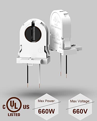 20-Pack JACKYLED Screw Type T8 Lamp Holder with Wires UL Non-shunted Tombstone Light Socket for LED Fluorescent Tube Replacements