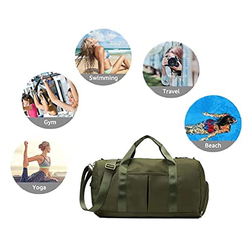 ZUEVI Sports Gym Duffel Bag for Women Waterproof Weekender Travel Bag with Shoes Compartment Dry and Wet Separation for Training Swim Yoga(Army Green) - color: Army Green