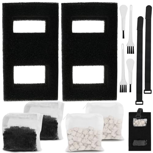 Aquarium Filter Media Set for Fluval SPEC, EVO, Betta and Flex Desktop Aquarium Series, Includes 2 Biomax Filter Media, 2 Carbon Filter Refills, 2 Foam Filter, 2 Filter Cord and 4 Cleaning Brushes