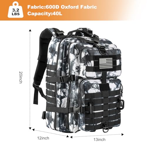 Hannibal Tactical MOLLE Assault Backpack, Tactical Backpack Military Army Camping Rucksack - color: Black/White Camo