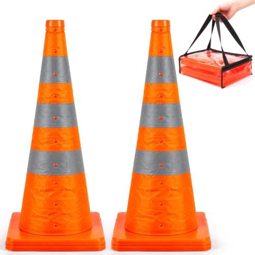 2 Pack 36In Collapsible Traffic Safety Cones with Reflective Collar - size: 36 Inch