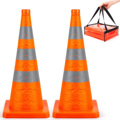 2 Pack 36In Collapsible Traffic Safety Cones with Reflective Collar - size: 36 Inch