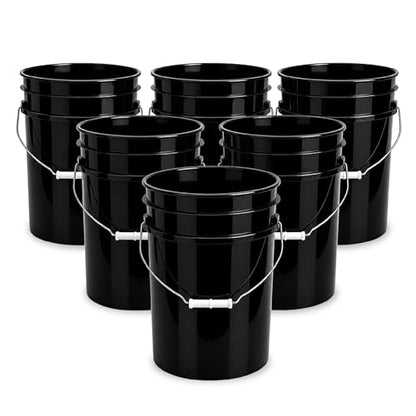 5 Gallon Bucket - Food Grade Bucket, Metal Handle Grip, BPA-Free, Heavy-Duty 90 Mil HDPE Plastic Pail, Stackable Utility Container, Made in USA, Lid Not Included, Black, 6 Packs - color: Black, size: 6 Packs