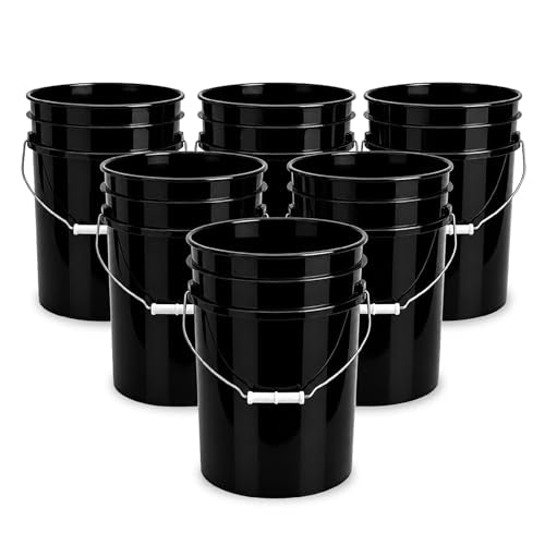 5 Gallon Bucket - Food Grade Bucket, Metal Handle Grip, BPA-Free, Heavy-Duty 90 Mil HDPE Plastic Pail, Stackable Utility Container, Made in USA, Lid Not Included, Black, 6 Packs - color: Black, size: 6 Packs