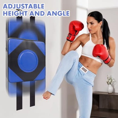 LuiceABC Wall Punching Boxing Pad, Wall Focus Target Foam, Boxing Fitness Wall Punch Bag, Leather and High Elastic Sponge Bag for Sports Training, Adjustable Height - style: Blue