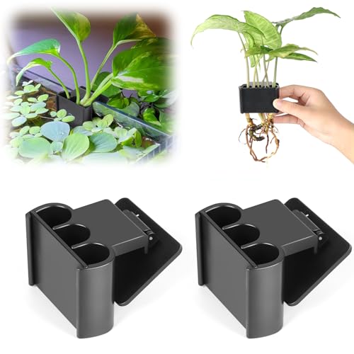 2 Pk Upgraded Aquarium Plant Holder, Hanging Aquarium Plant Holder with Clip, Suitable for Fish Tank Plant Potting, Aquarium Decoration - color: Black