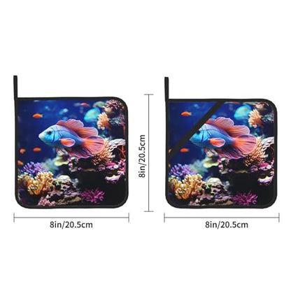 Coral Reef Fish Aquarium Pot Holders Set of 2 Kitchen Potholders with Pocket Heat Resistant Hot Pad Table Pads Non Slip Trivet for Cooking Baking Camping