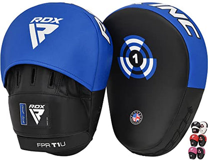 RDX Boxing Pads Focus Mitts, Maya Hide Leather Curved Hook and Jab Target Hand Pads, Great for MMA, Kickboxing, Martial Arts, Muay Thai, Karate Training, Padded Punching, Coaching Strike Shield - color: Blue