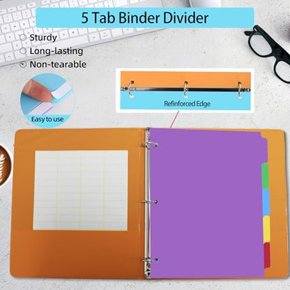 3 Set Dividers for 3 Ring Binders,5 TAB Binder Dividers,Plastic, Multicolor Binder separators with tabs