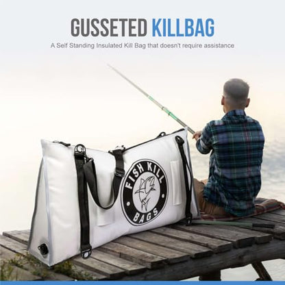 Gusseted Insulated Fish Cooler - Zipper Waterproof Nylon Bag - Portable and Leakproof With Heavy Duty Handles for Travel, Outdoor, Fishing - size: 36 x 18 Inch