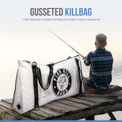 Gusseted Insulated Fish Cooler - Zipper Waterproof Nylon Bag - Portable and Leakproof With Heavy Duty Handles for Travel, Outdoor, Fishing - size: 36 x 18 Inch