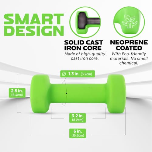 Yes4All Neoprene Dumbbells, Pairs and Sets with Rack for Home Workouts - color: B. Light Green - 3lbs - Pair, style: Pair