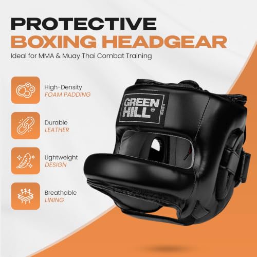 Green Hill Castle Boxing Headgear, Shock Absorption, Secure Fit,Boxing Gear | Boxing Head Guard, MMA Headgear, Muay Thai Headgear, Sparring Headgear, Boxing Protective Gear, Martial Arts Headgear