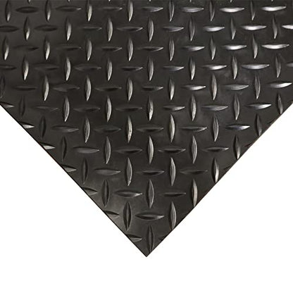 Rubber-Cal Diamond-Plate Rubber Flooring Roll - 3 mm x 4 ft x 1 ft Roll - Black - size: 12"L x 48"W x 0.1"Th