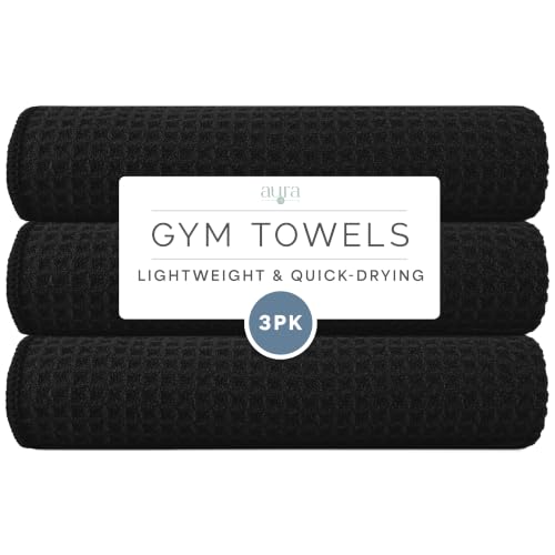 S&T INC. Microfiber Gym Towels, 3 Pack, 16" x 27", Honeycomb Black | Absorbent and Lightweight, Quick-Dry, Compact for Gym Bag, Yoga and Travel, Machine Washable - color: Honeycomb Black