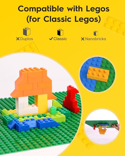 Pokiiulk Classic Baseplates Building Plates-Pack of 10 Large 10" x 10" Building Bricks Compatible with All Major Brands,Perfect STEM Gift for Builders Age 3+,Grey