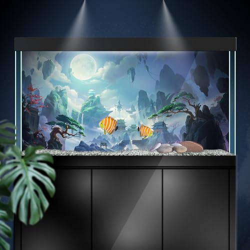 Aquarium Background Stickers - Fantasy Chinese Moon - Fish Tank Reptile Terrarium Decor Poster (60 x 40 cm / (23.6 x 15.7 inches))