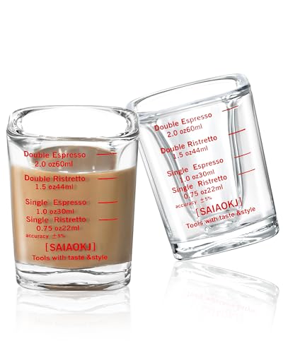 Shot Glasses Measuring Cup Set 2PACK Espresso Shot Glasses Liquid Heavy Glass 2oz/60ml (Red) - color: 2 Pack-ZRed