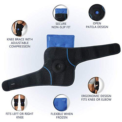 ComfiLife Knee Ice Pack with Wrap Reusable Hot & Cold Therapy Gel Pack Adjustable Compression Support for Injuries, Pain, Surgery, Arthritis, Meniscus and More - size: 1 Count (Pack of 1)
