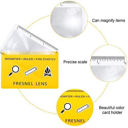 Frienda 50 Pcs Pocket Magnifying Glass 4X Fresnel Lens Credit Card Pocket Magnifier Plastic Ruler Starting Fire Emergency Bushcraft Outdoor Survival Leisure for Classroom Home Office (Yellow) - color: Transparent