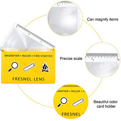 Frienda 50 Pcs Pocket Magnifying Glass 4X Fresnel Lens Credit Card Pocket Magnifier Plastic Ruler Starting Fire Emergency Bushcraft Outdoor Survival Leisure for Classroom Home Office (Yellow) - color: Transparent