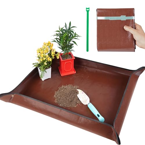 39.5" X 31.5" Large Repotting Mat for Indoor Plants Transplanting and Dirt Control - Portable Potting Tray for Plant Lovers Gardening Gifts for Women Men - color: Brown, size: Large 39.5" X 31.5"